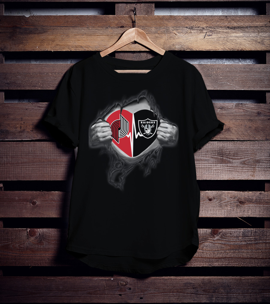 Portland Trail Blazers Las Vegas Raiders Heartbeat Passion T-Shirt