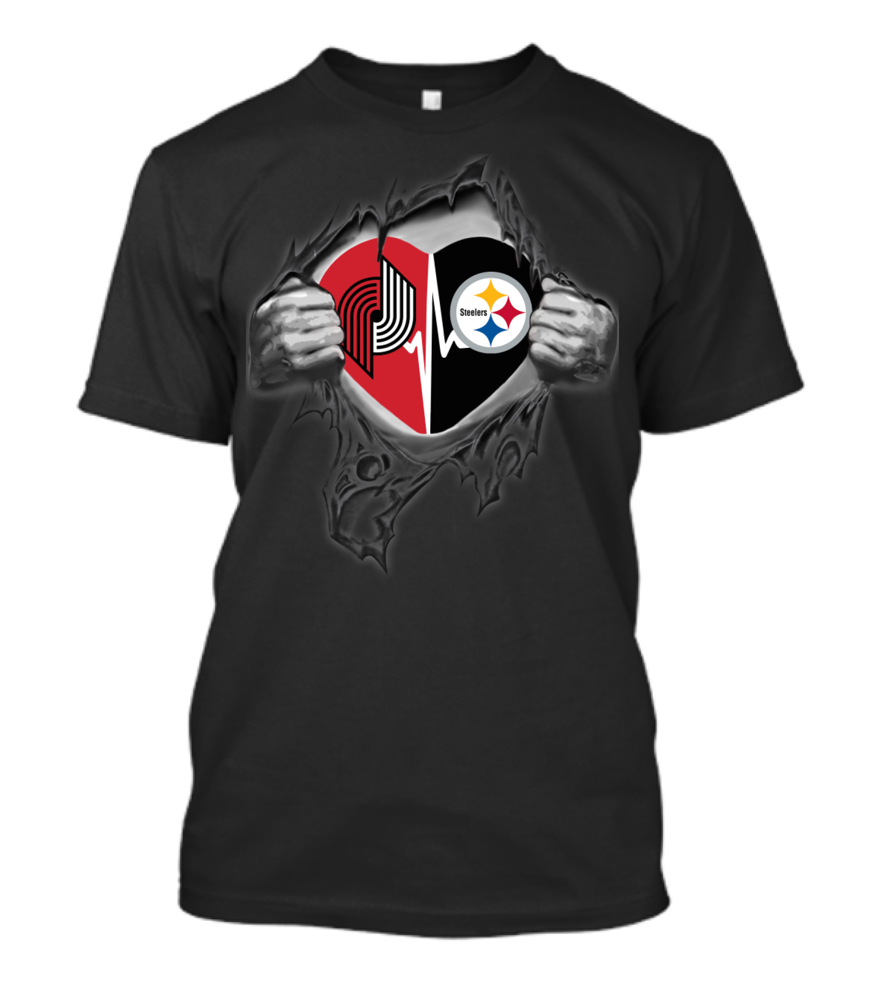 Portland Trail Blazers Pittsburgh Steelers Heart T-Shirt