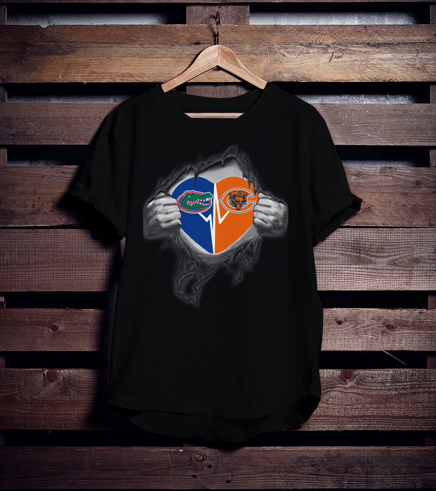 Florida Gators Chicago Bears Heart Logo Fusion T-Shirt