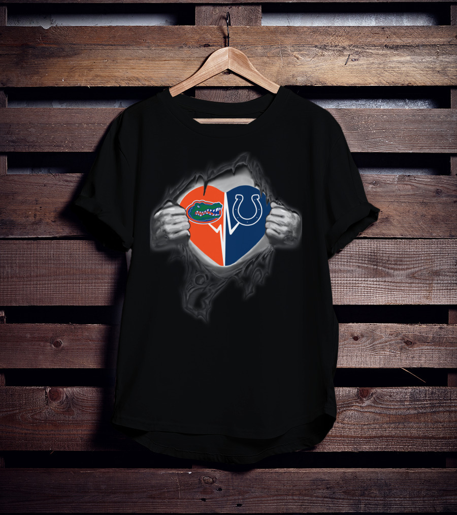 Florida Gators And Indianapolis Colts Heart Logo Fusion T-Shirt