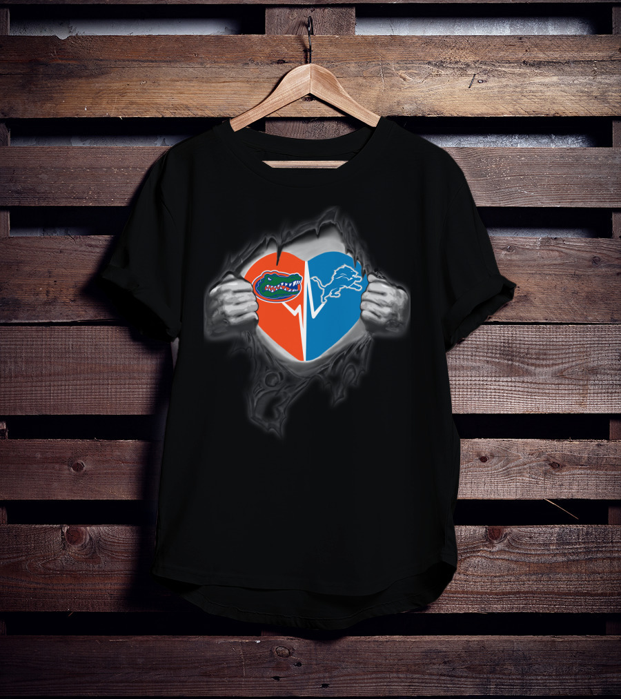 Lions Gators Heart Detroit Nfl Florida College Sports Fusion T-Shirt