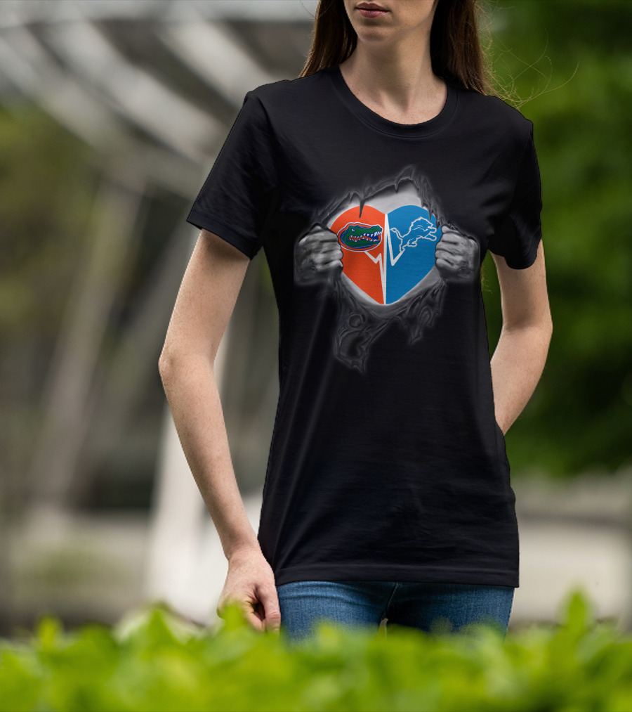Lions Gators Heart Detroit Nfl Florida College Sports Fusion T-Shirt