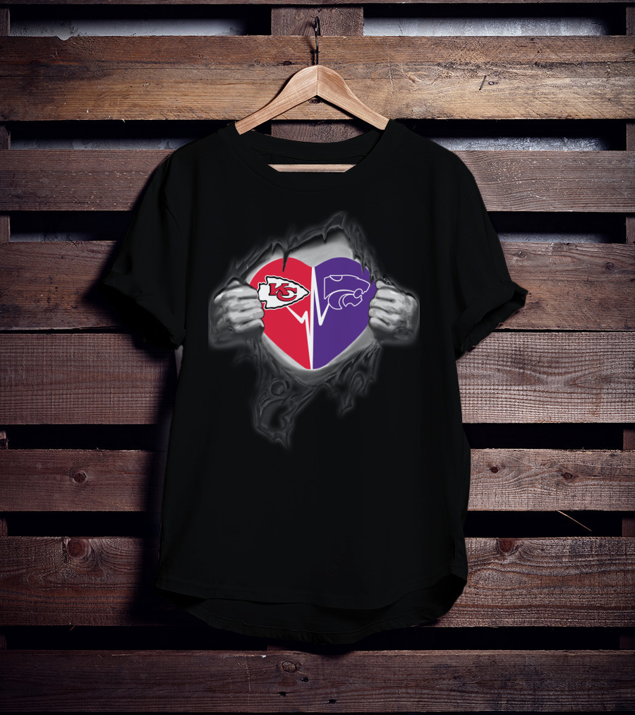Kansas City Chiefs Kansas State Wildcats Heart Logos T-Shirt