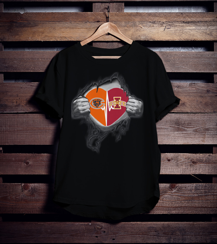 Chicago Bears And Iowa State Cyclones Heart Logo Combination T-Shirt