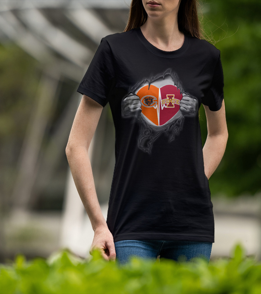 Chicago Bears And Iowa State Cyclones Heart Logo Combination T-Shirt