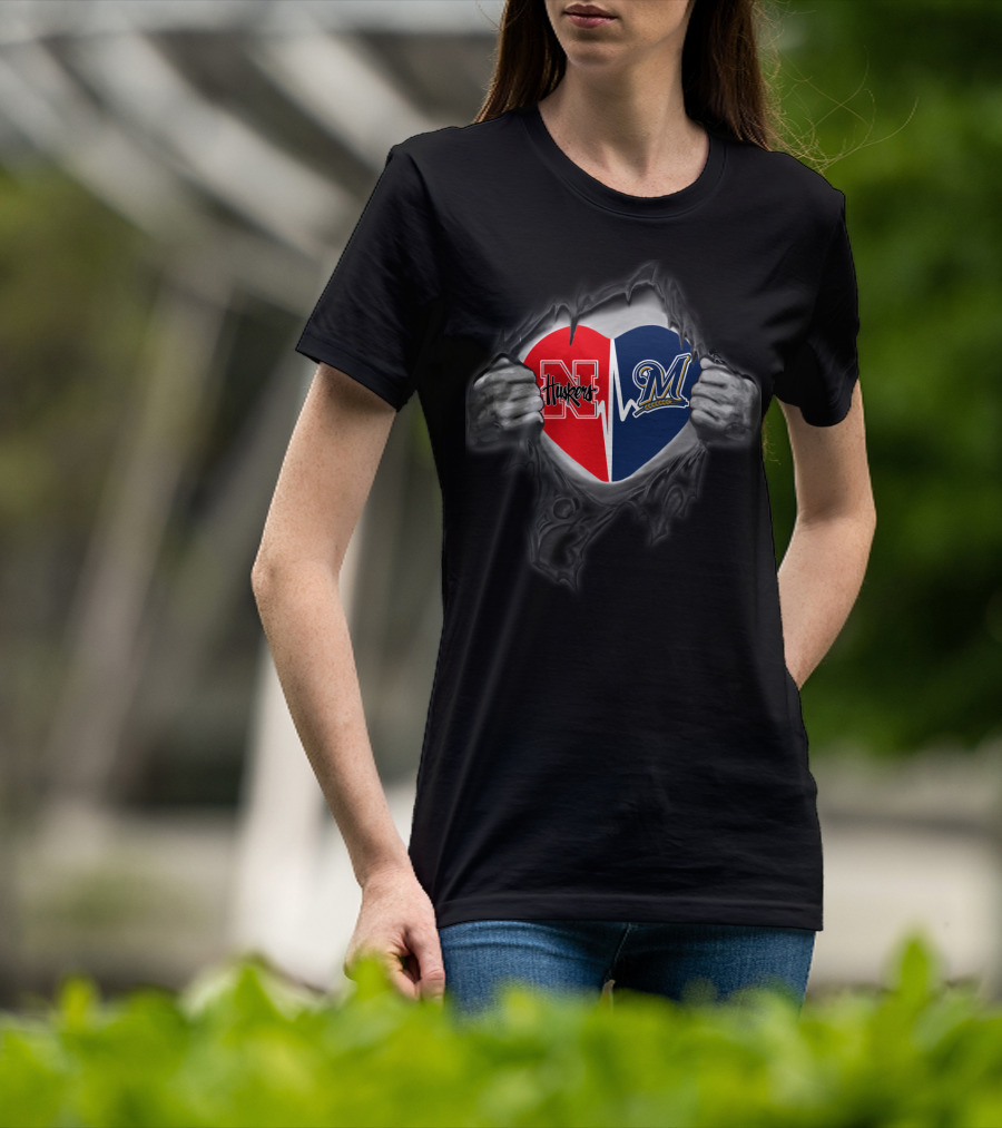 Brewers Milwaukee Cornhuskers Heart Rip T-Shirt