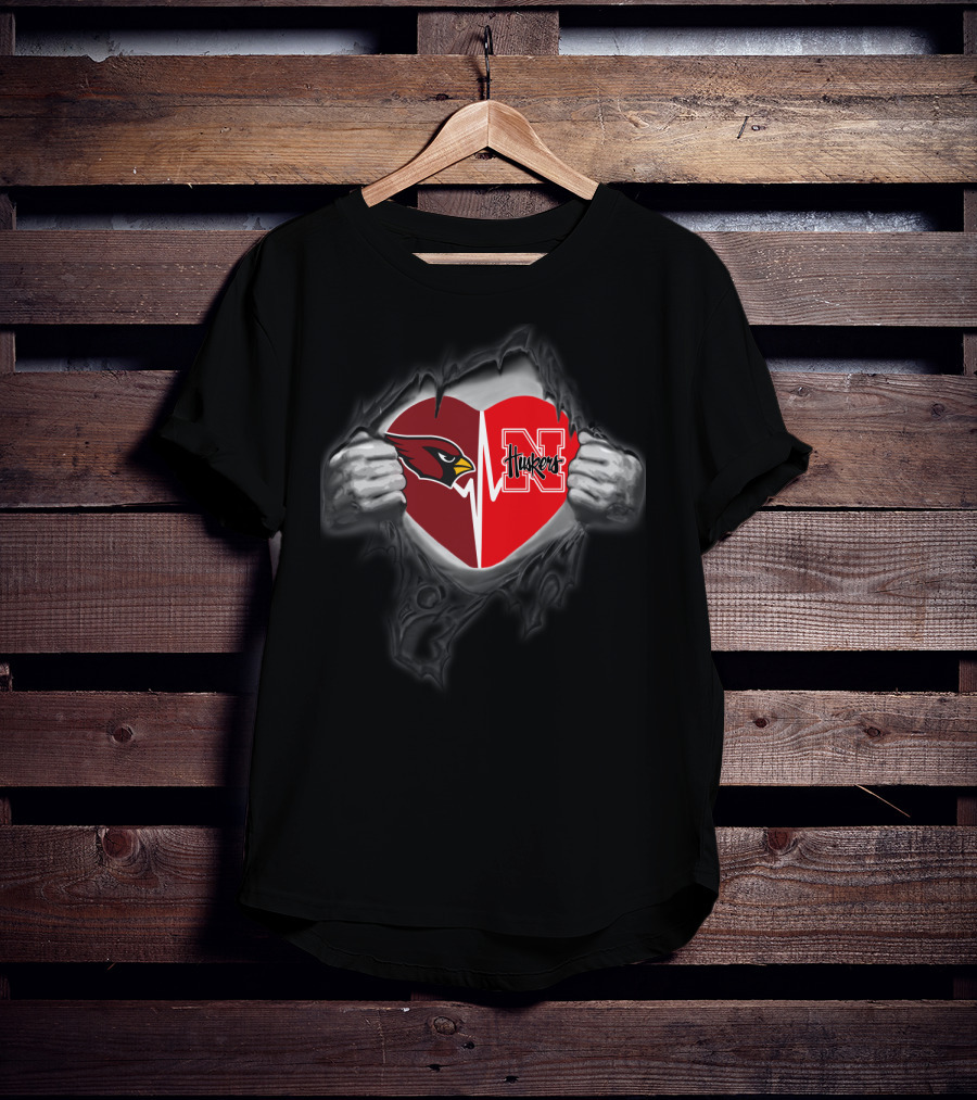 Cardinals Heart With Nebraska Huskers T-Shirt