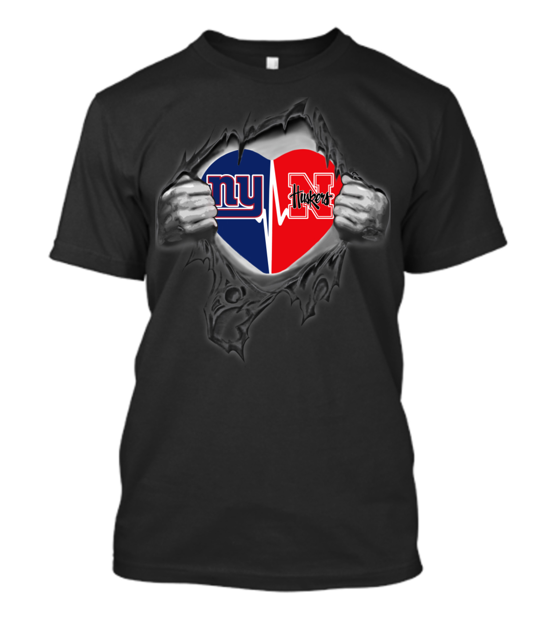 Ny Huskers Giants Nebraska Cornhuskers Heart Tear T-Shirt