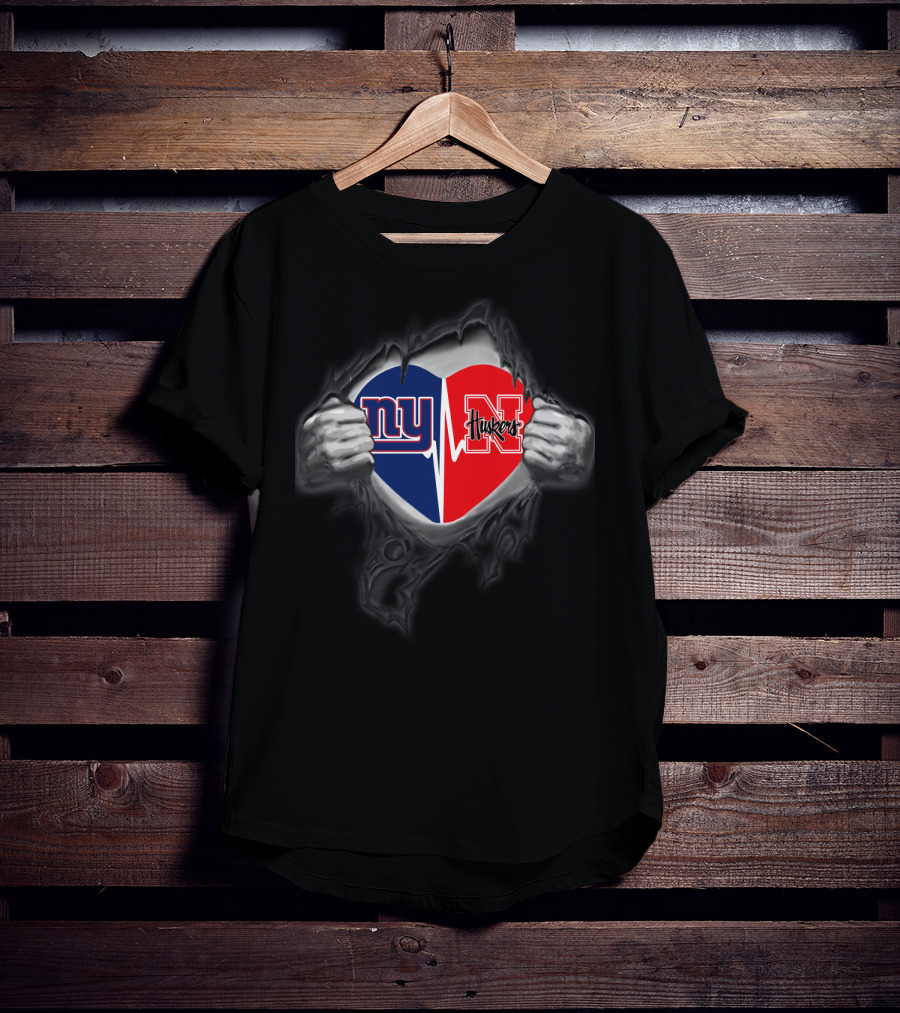 Ny Huskers Giants Nebraska Cornhuskers Heart Tear T-Shirt