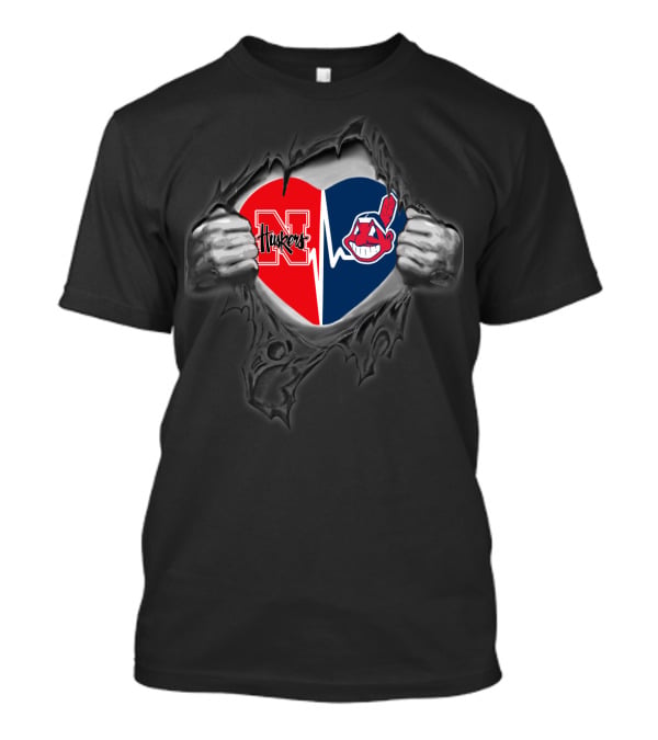 Nebraska Cornhuskers Cleveland Indians Heart Split T-Shirt