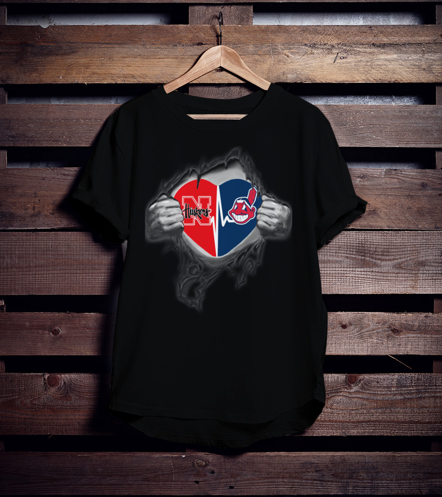 Nebraska Cornhuskers Cleveland Indians Heart Split T-Shirt