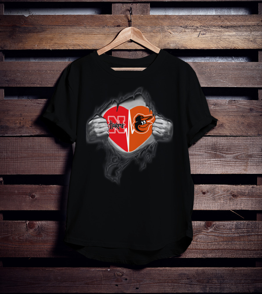 Nebraska Cornhuskers Orioles Heart Torn T-Shirt