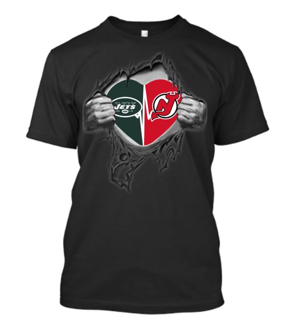 Jets New Jersey Devils Heart Logos T-Shirt
