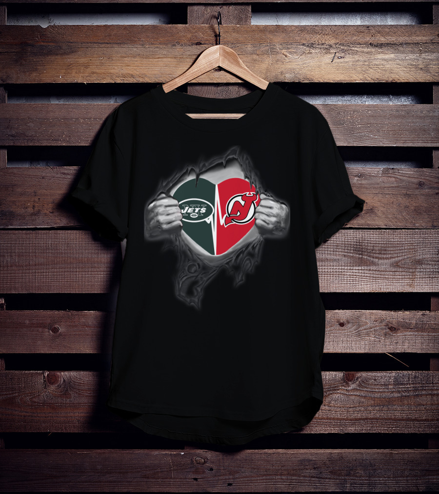 Jets New Jersey Devils Heart Logos T-Shirt