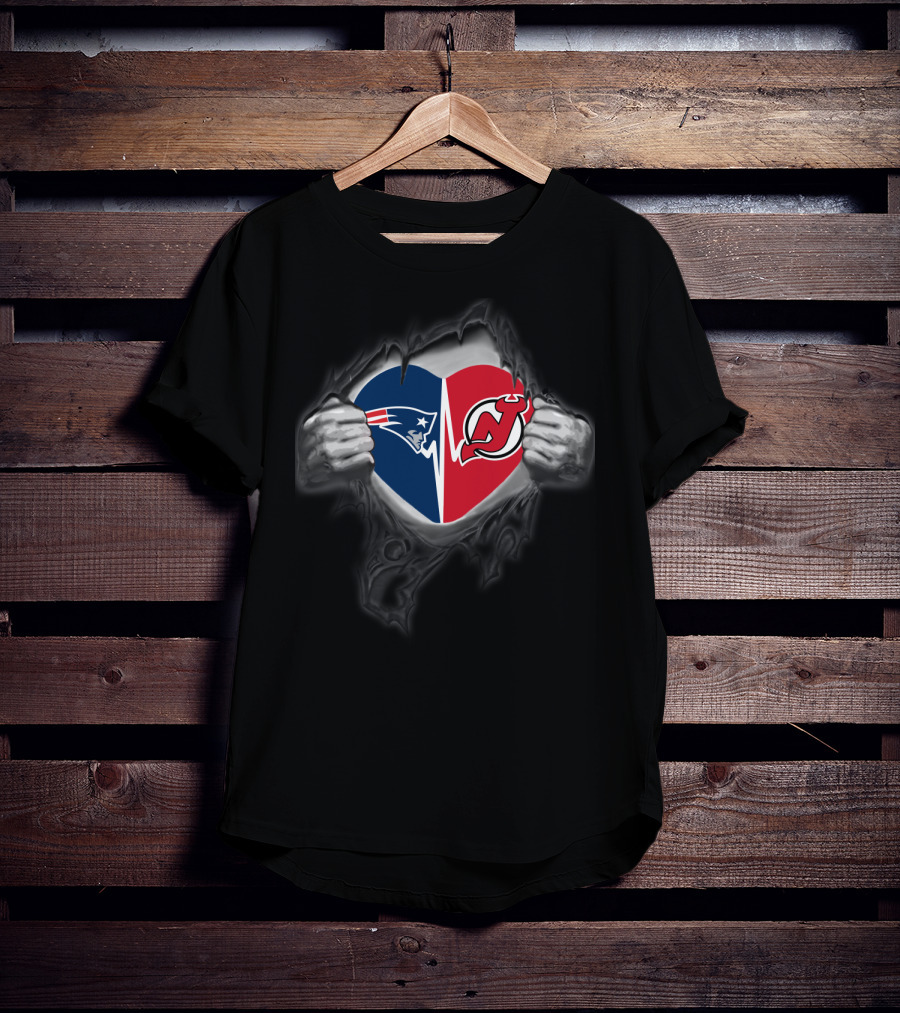 Patriots And New Jersey Devils Heart T-Shirt