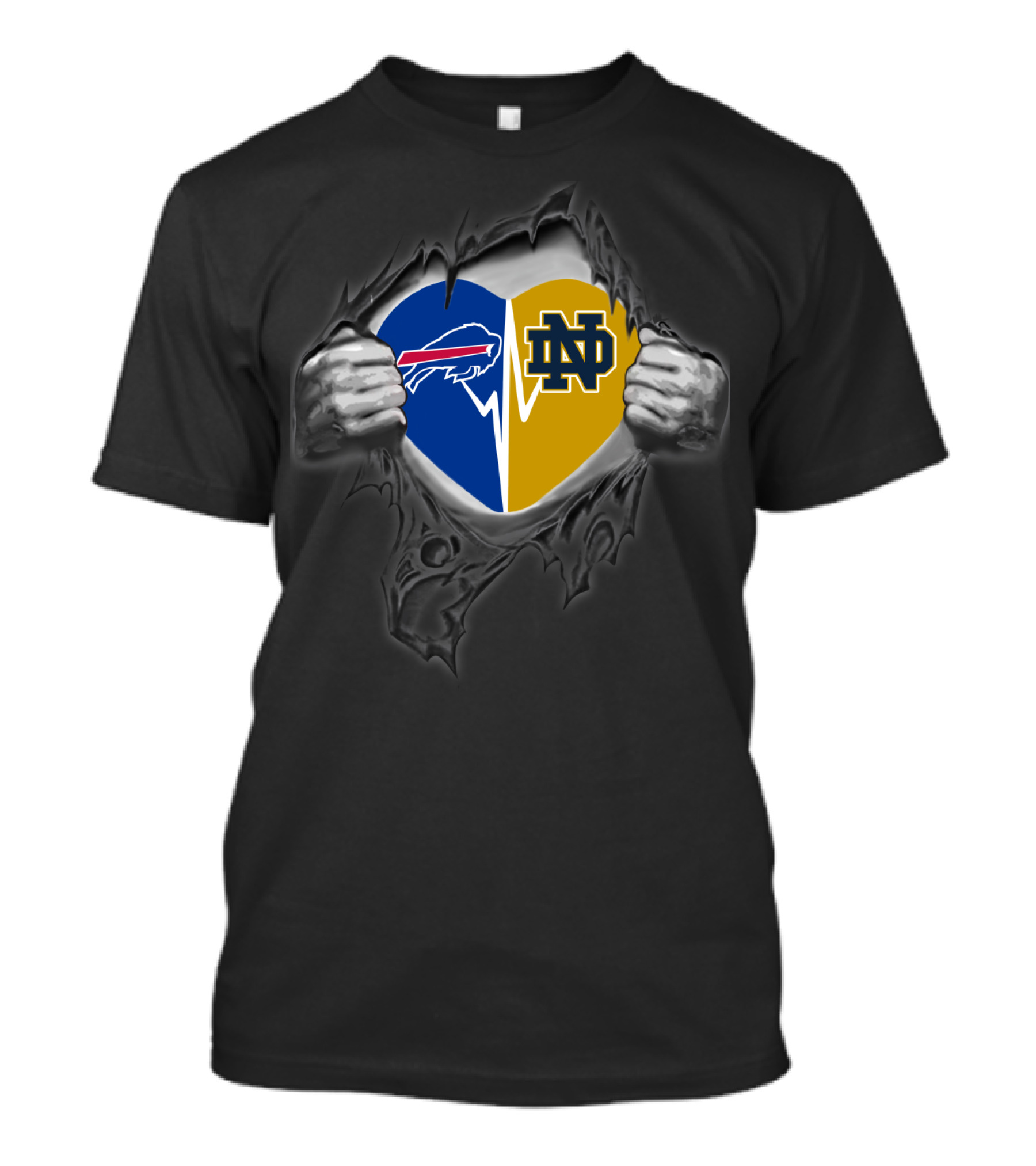 Buffalo Bills Notre Dame Split Heart Logo Fusion T-Shirt