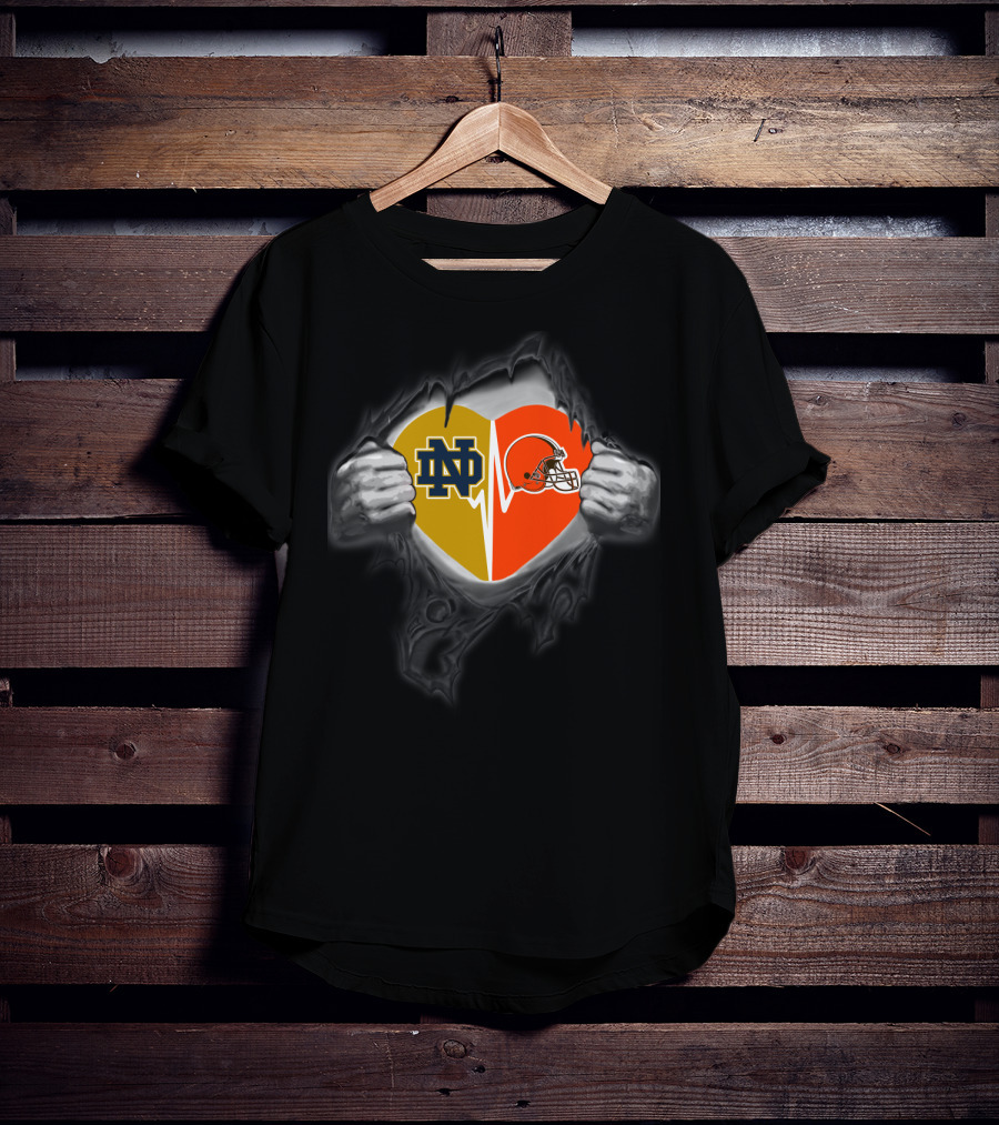 Notre Dame Nd Heartbeat Browns Helmet Heart T-Shirt