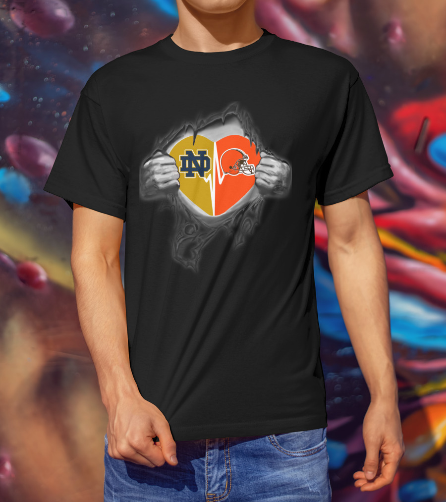 Notre Dame Nd Heartbeat Browns Helmet Heart T-Shirt