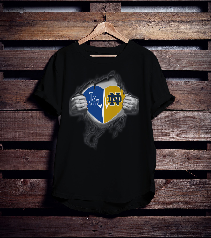 La Dodgers Notre Dame Heart Logo Fusion T-Shirt