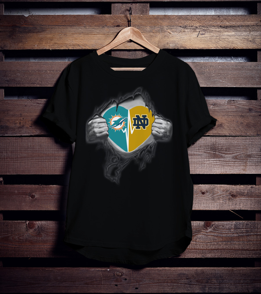Miami Dolphins Notre Dame Logo Heart T-Shirt