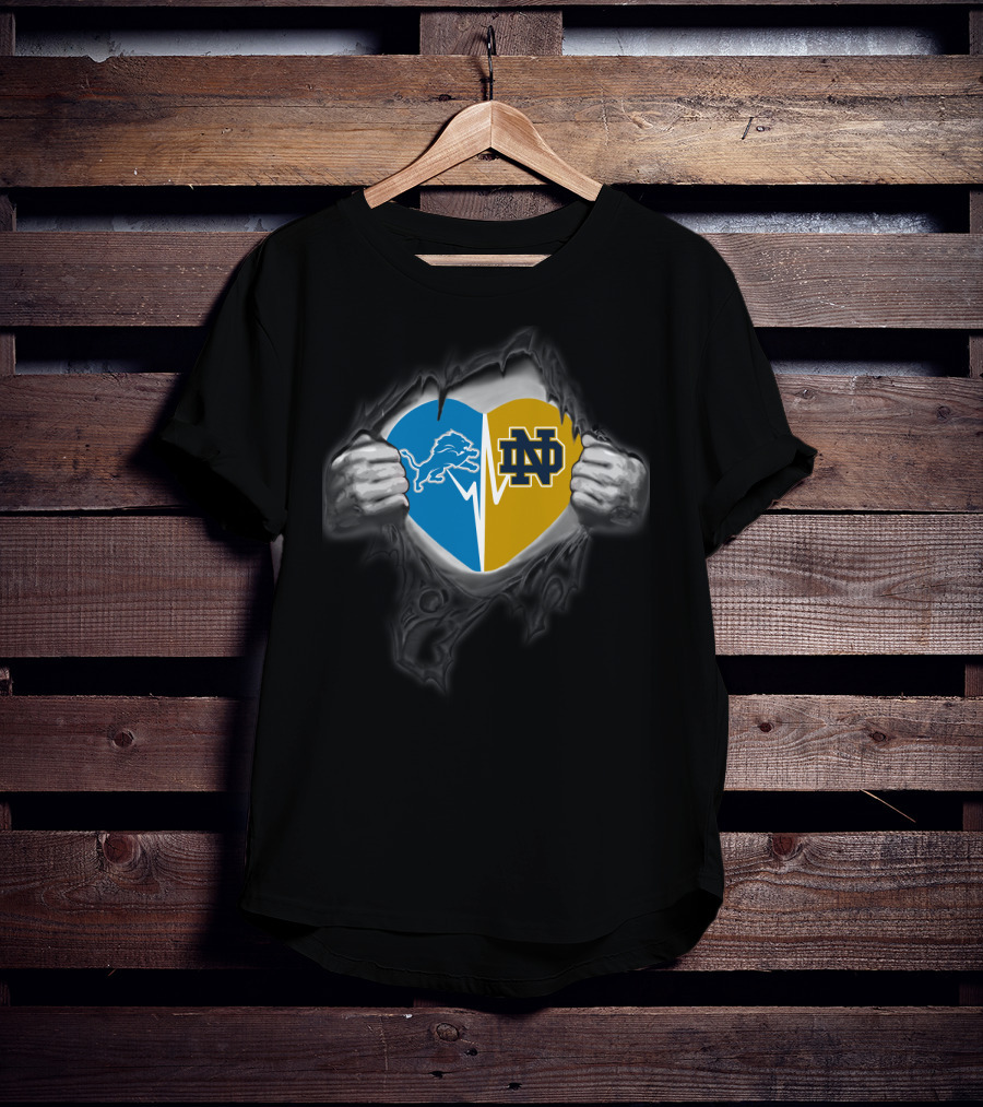 Lions Notre Dame Heart Split Allegiance T-Shirt