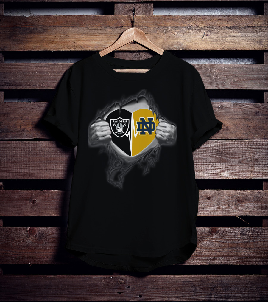Raiders And Notre Dame Heartbeat Dual T-Shirt