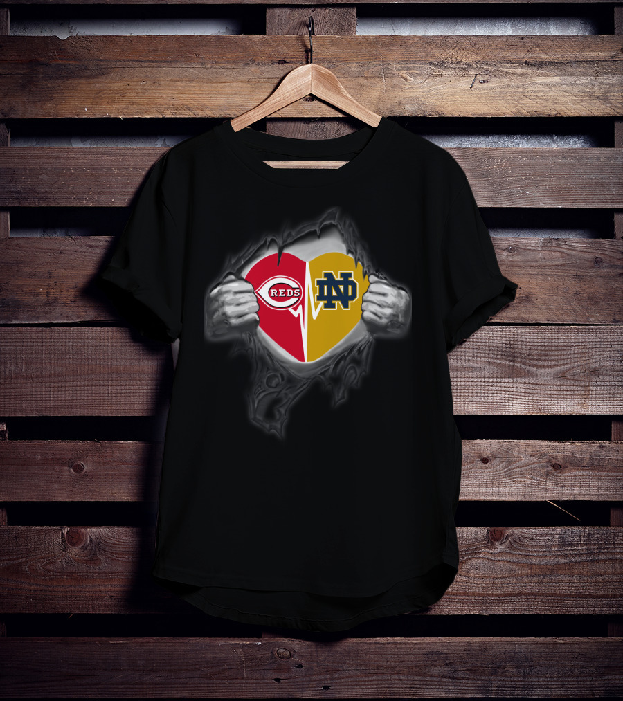 Cincinnati Reds Notre Dame Heart Rip T-Shirt