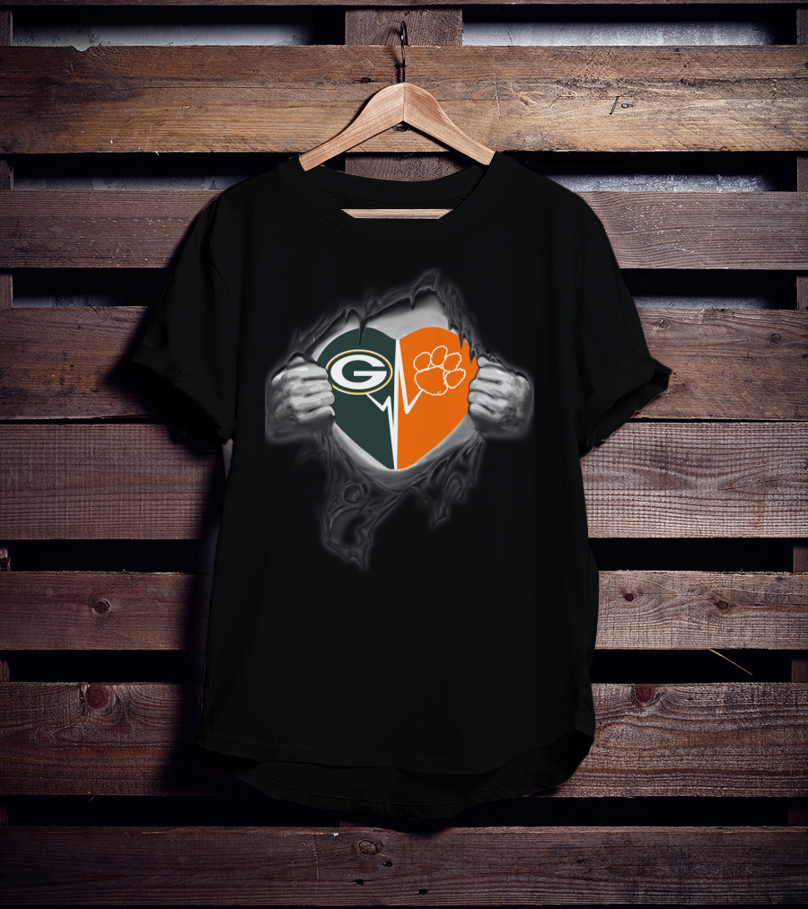 Green Bay Packers Clemson Tigers Heart T-Shirt