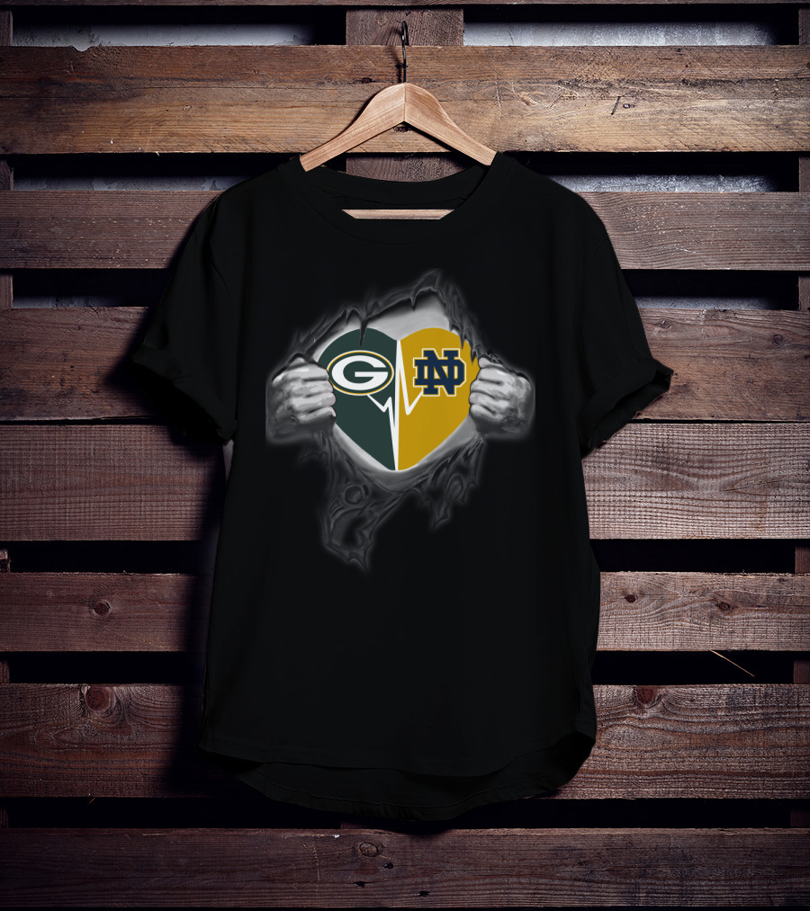 Packers Green Bay Heart Notre Dame Fighting Irish Logo Integration T-Shirt