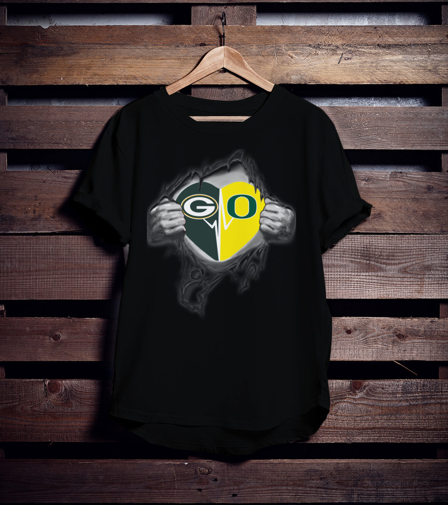 Go Packers Oregon Ducks Heart Combo T-Shirt