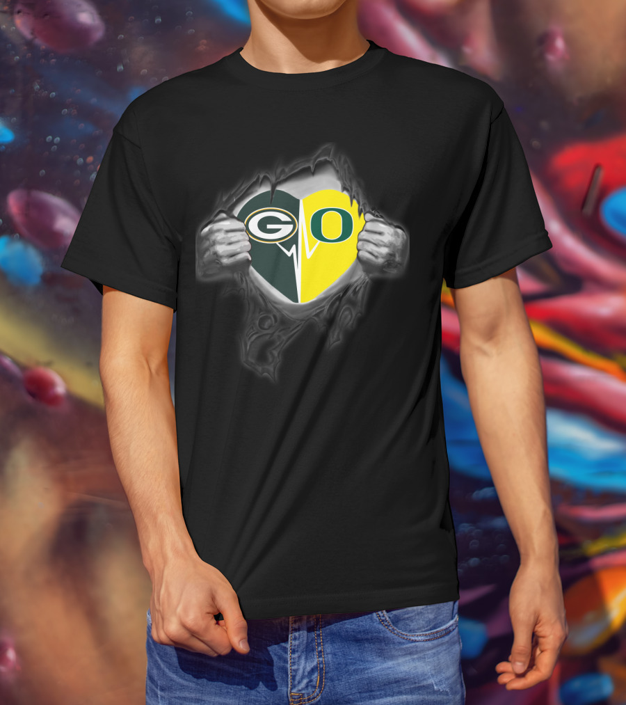 Go Packers Oregon Ducks Heart Combo T-Shirt