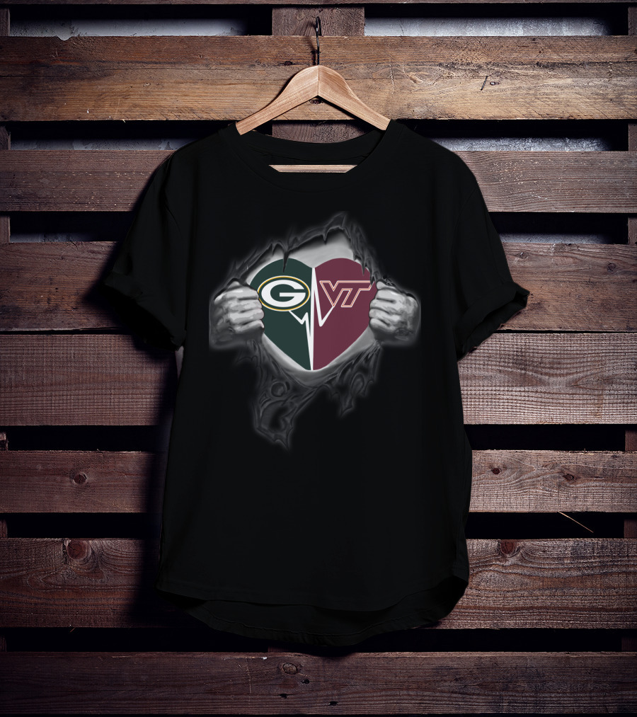 Packers Heart With Virginia Tech Hokies Vt T-Shirt