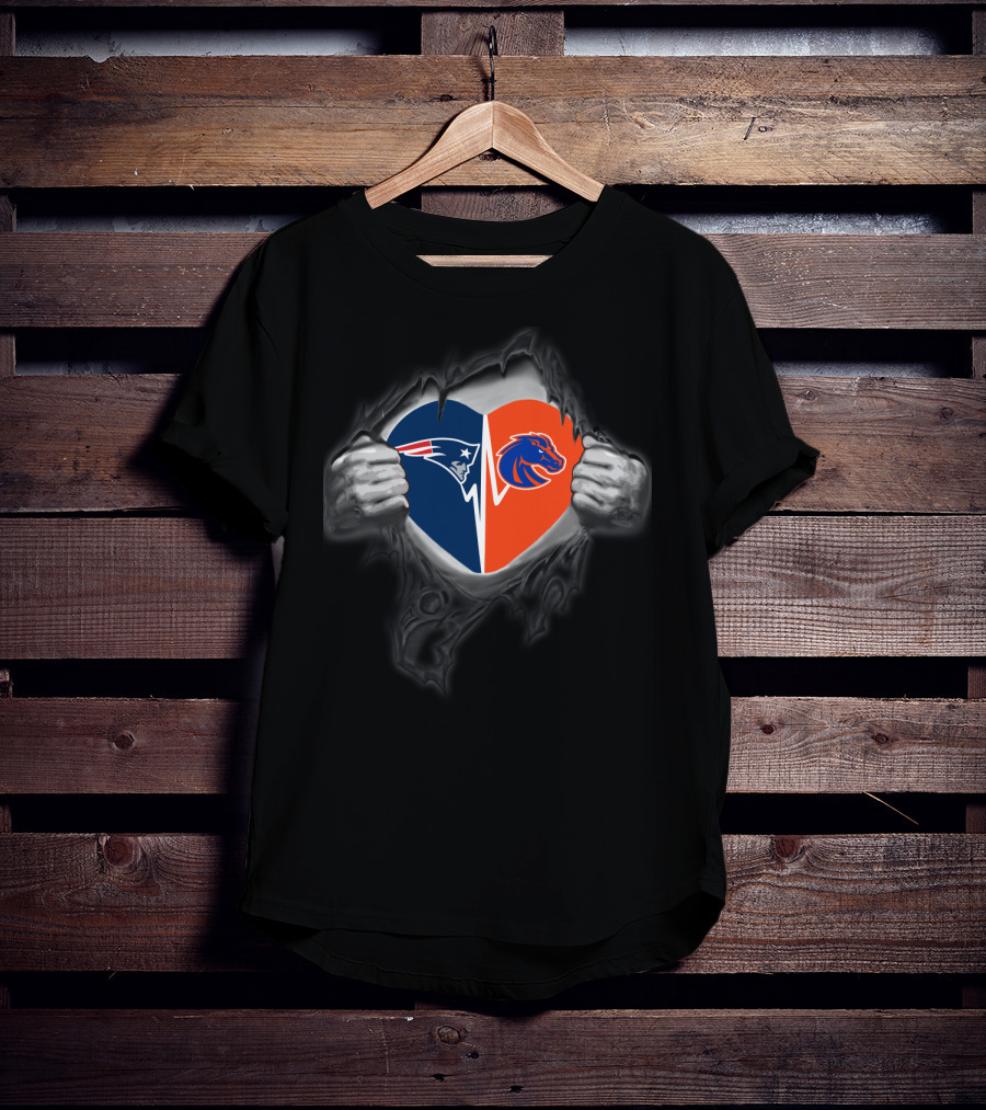 Patriots And Boise State Broncos Heart T-Shirt