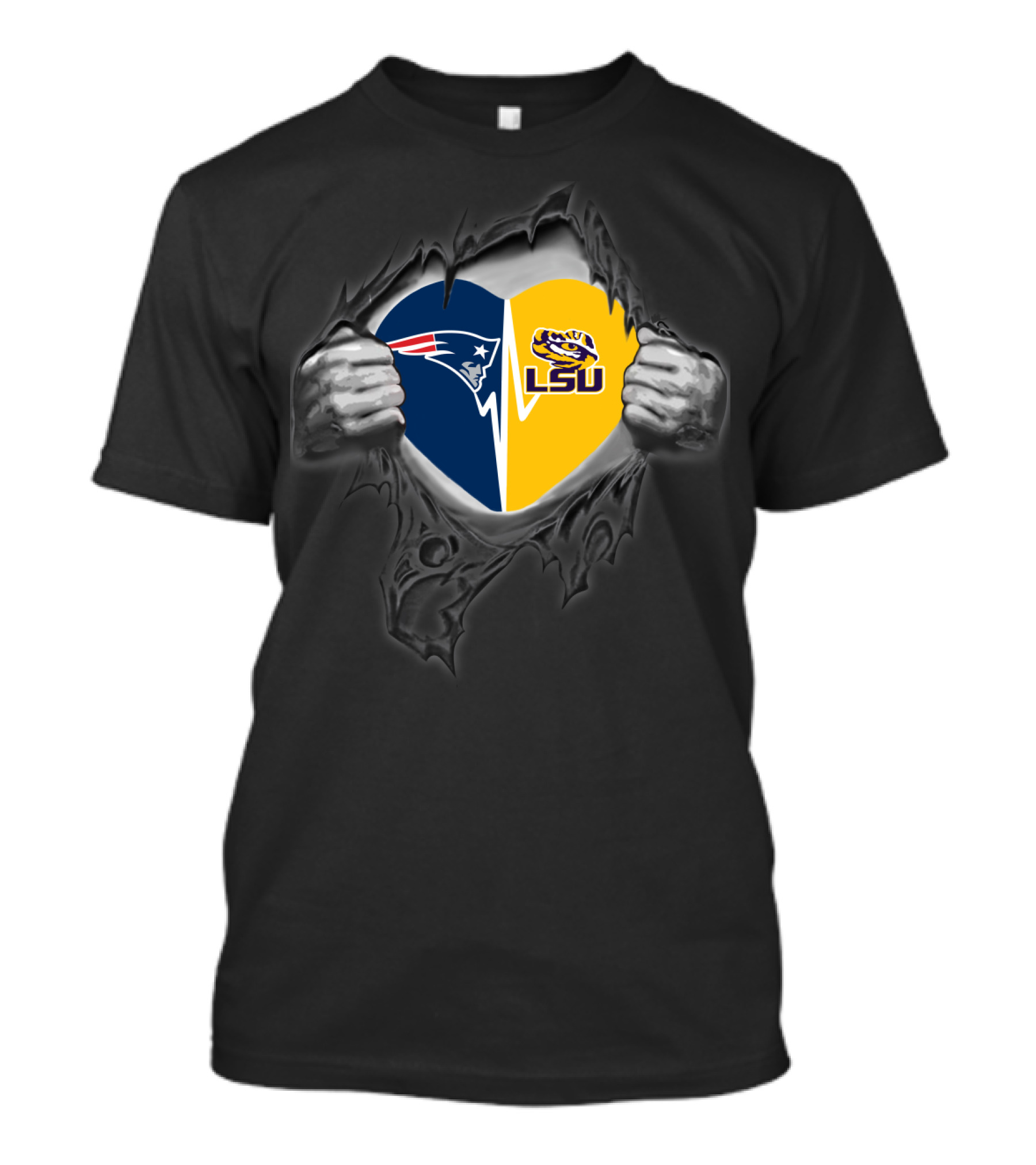 Patriots Heart Lsu Tigers Fan Team Logos T-Shirt