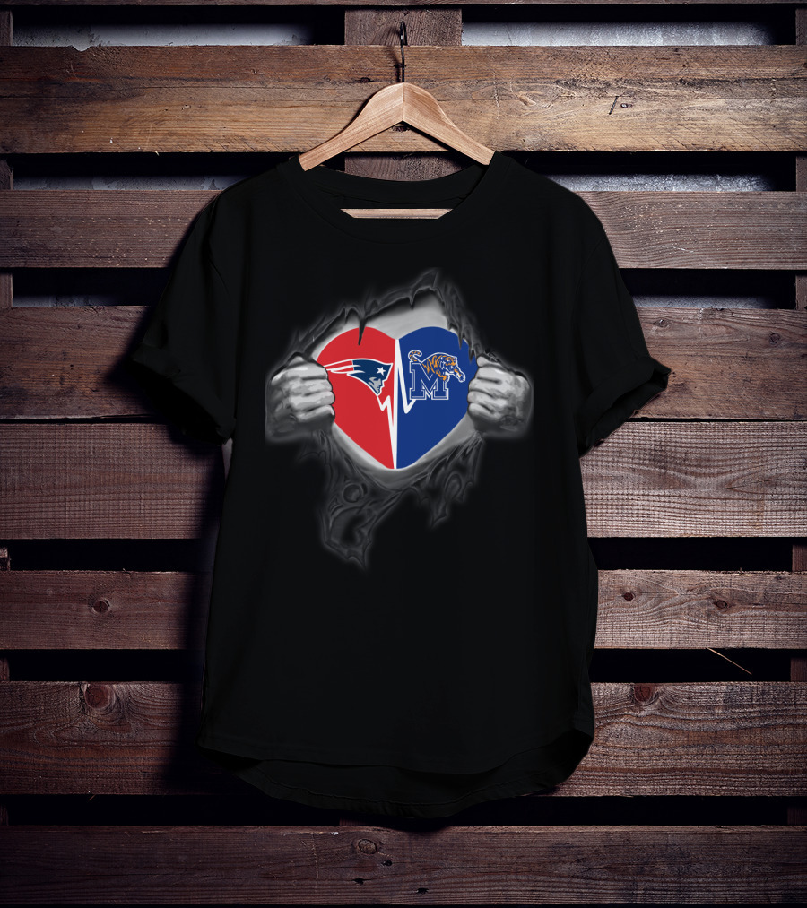 New England Patriots Memphis Tigers Heart Logo Fan Support T-Shirt