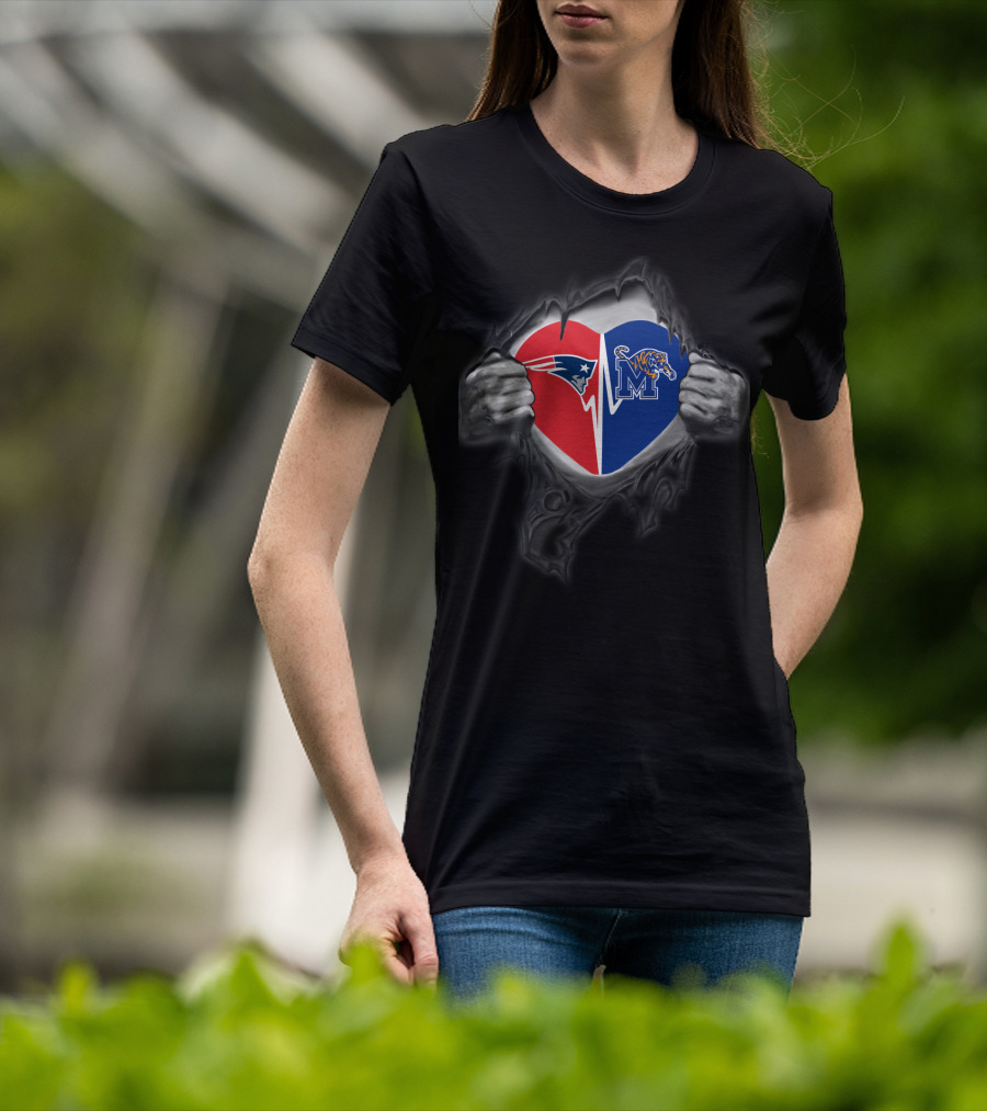 New England Patriots Memphis Tigers Heart Logo Fan Support T-Shirt