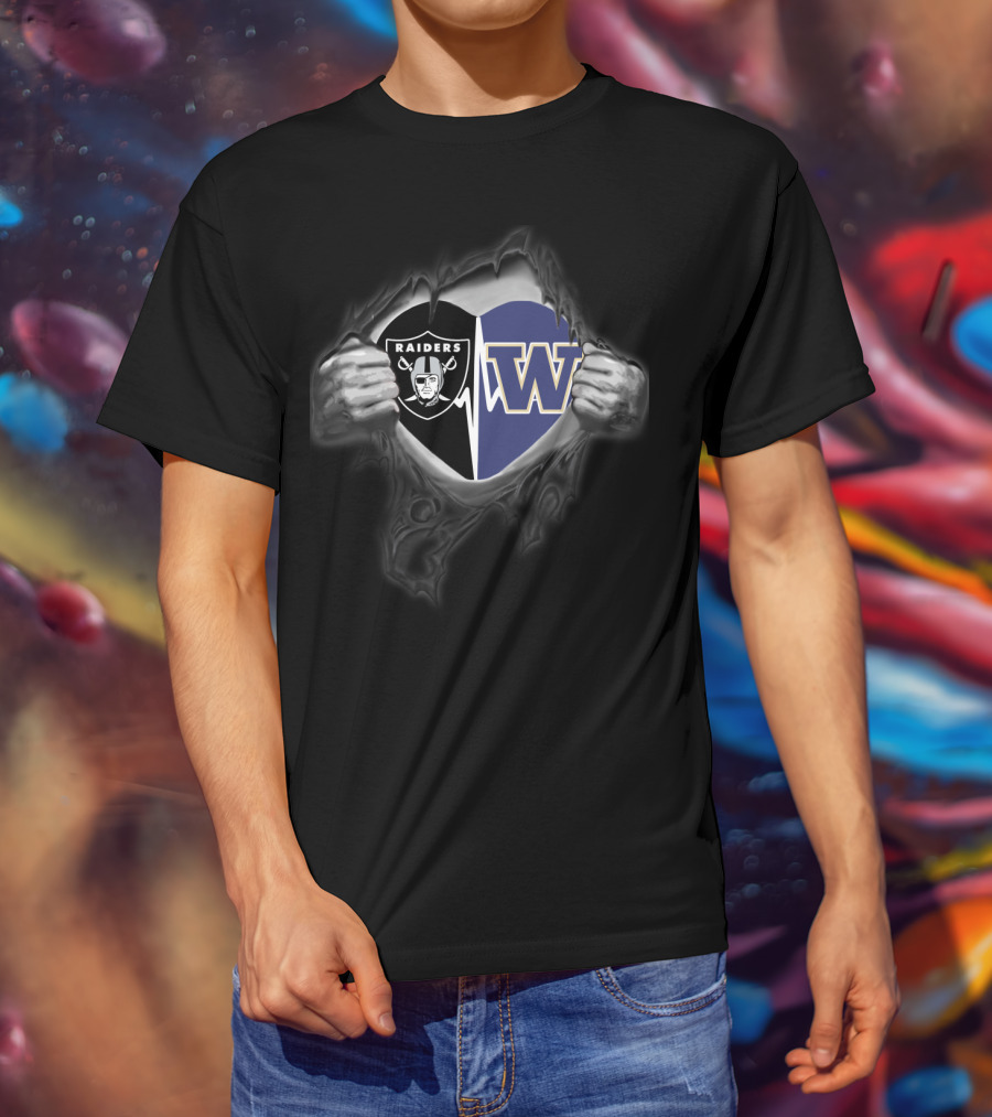 Raiders Washington Huskies Heart Logo Combination T-Shirt
