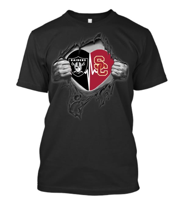 Raiders Trojans Heartbeat Fusion With Raiders Logo And Sc T-Shirt