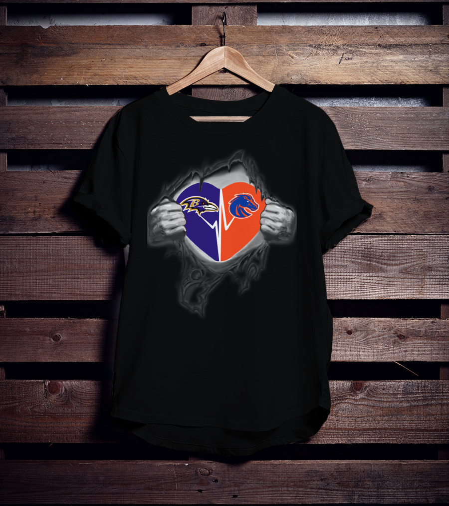 Ravens Boise State Broncos Heart Torn Open T-Shirt