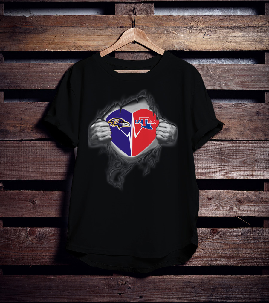 Ravens And Louisiana Tech Heart T-Shirt