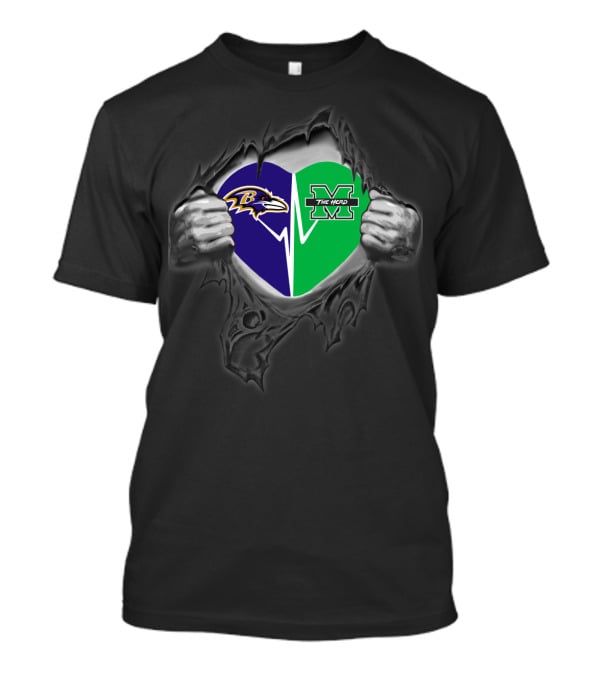 Baltimore Ravens Marshall Thundering Herd Heart T-Shirt