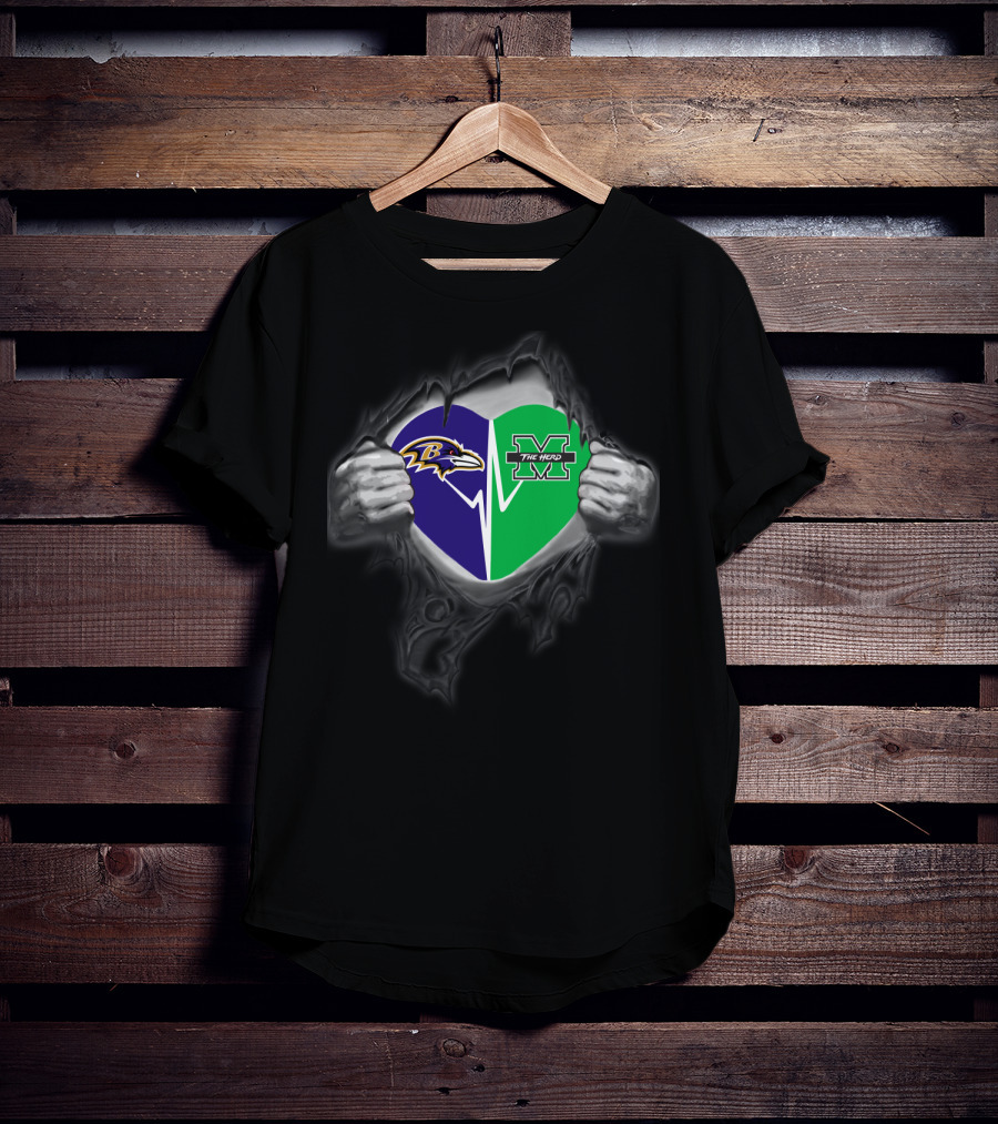 Baltimore Ravens Marshall Thundering Herd Heart T-Shirt