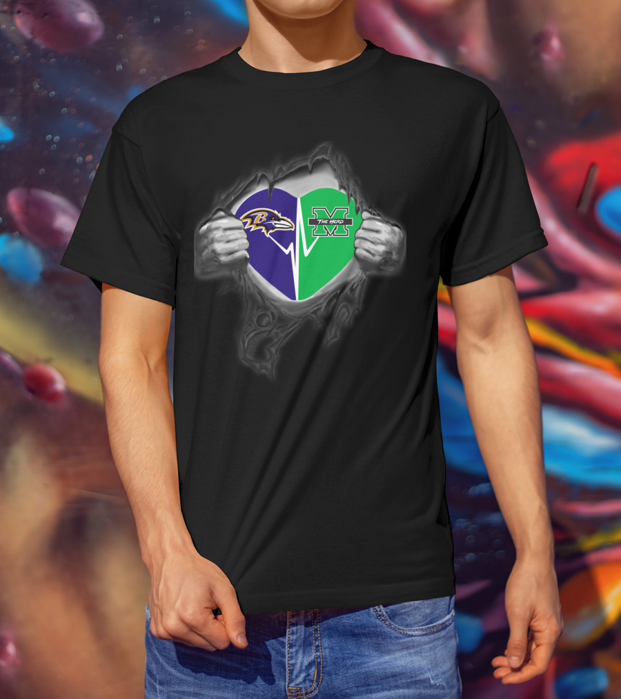 Baltimore Ravens Marshall Thundering Herd Heart T-Shirt