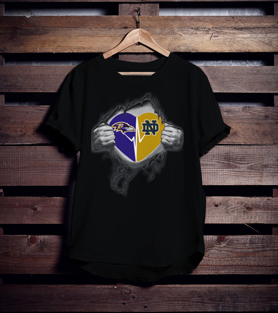 Baltimore Ravens Notre Dame Fighting Irish Heart Tear T-Shirt