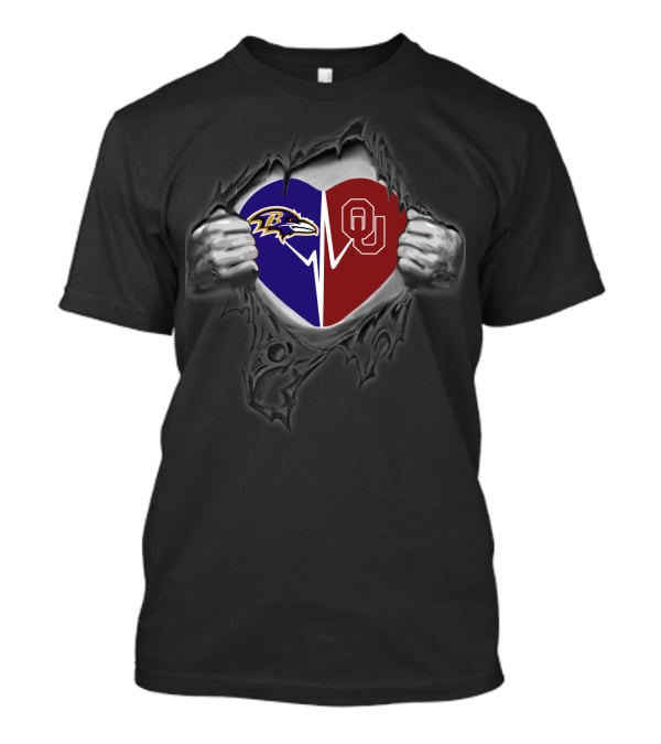 Baltimore Ravens Oklahoma Sooners Heart Icon With Hands T-Shirt