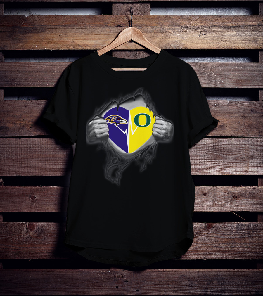 Baltimore Ravens Heart Oregon Ducks Football Loyalty Fusion T-Shirt