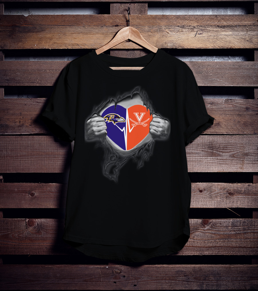 Ravens Virginia Cavaliers Heart Face-Off T-Shirt