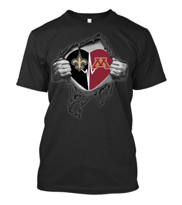Minnesota Golden Gophers New Orleans Saints Heart And Hands Logo Combo T-Shirt