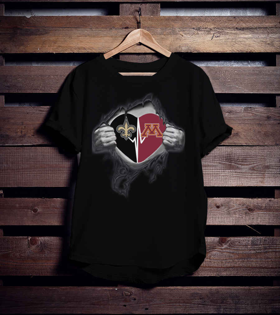 Minnesota Golden Gophers New Orleans Saints Heart And Hands Logo Combo T-Shirt