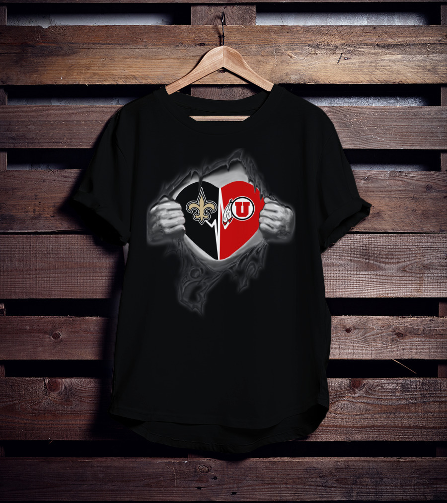 Saints Fleur-De-Lis Utah Utes Football Heart T-Shirt